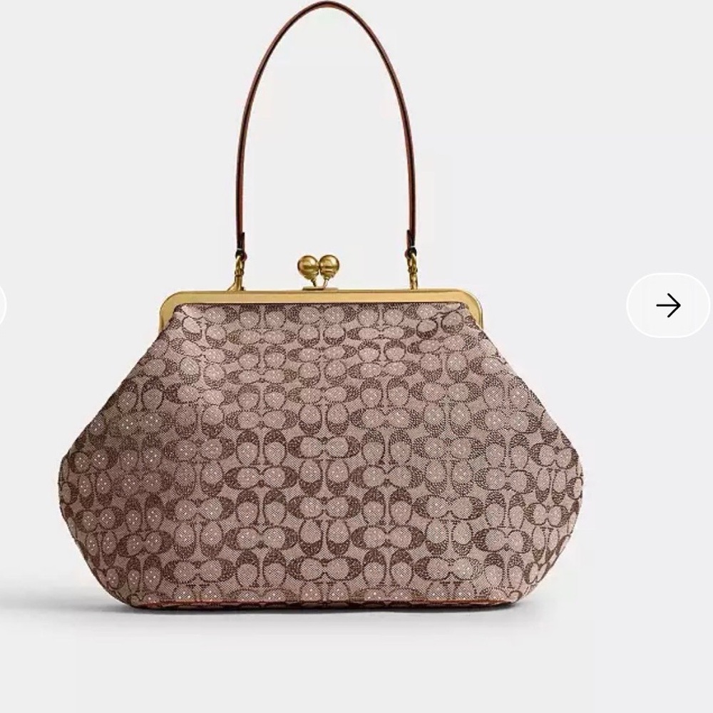 Coach Large Kisslock Bag in Crystal Signature Jacquard